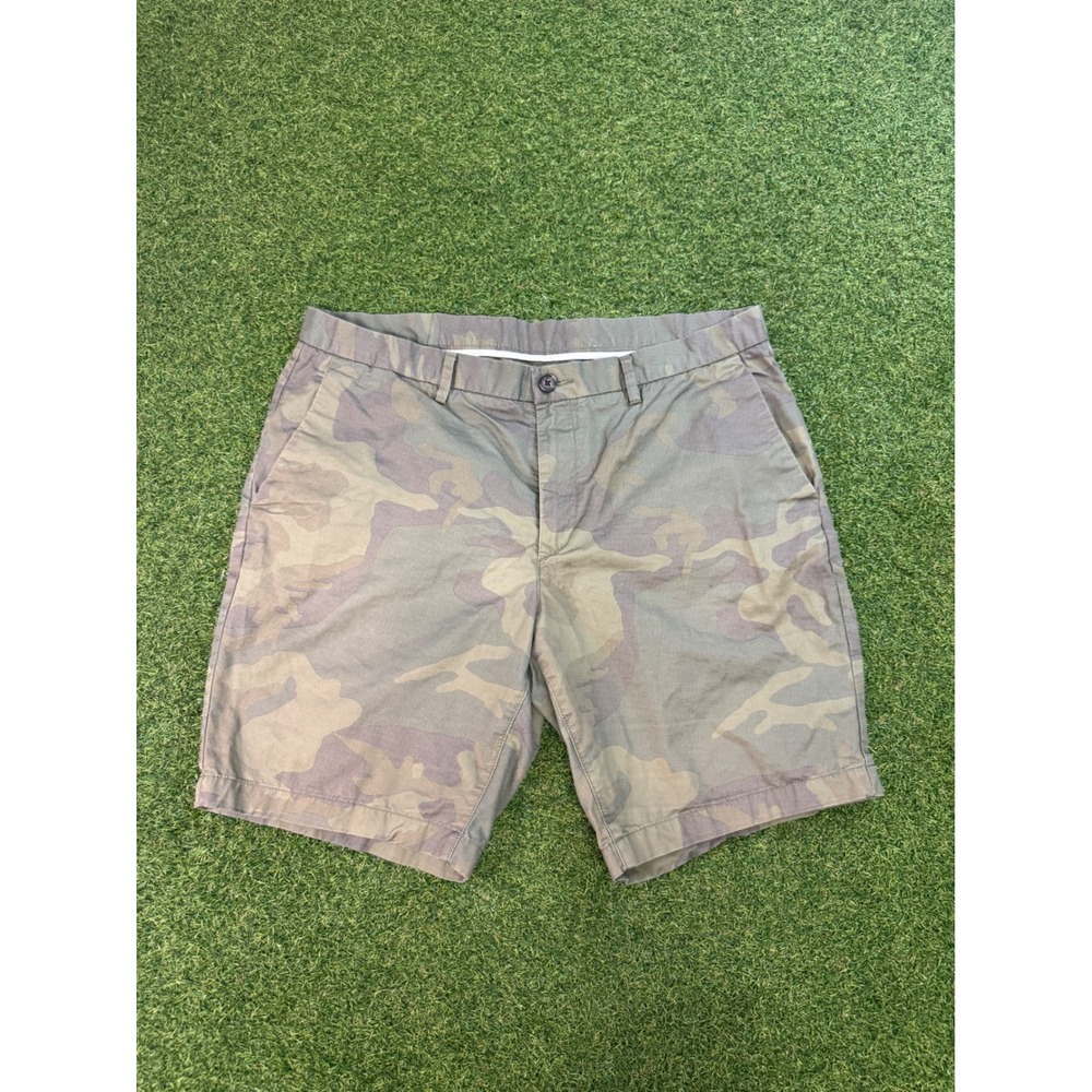 Michael Kors Mens Camo Chino Shorts Green Herringbone Twill Size 36